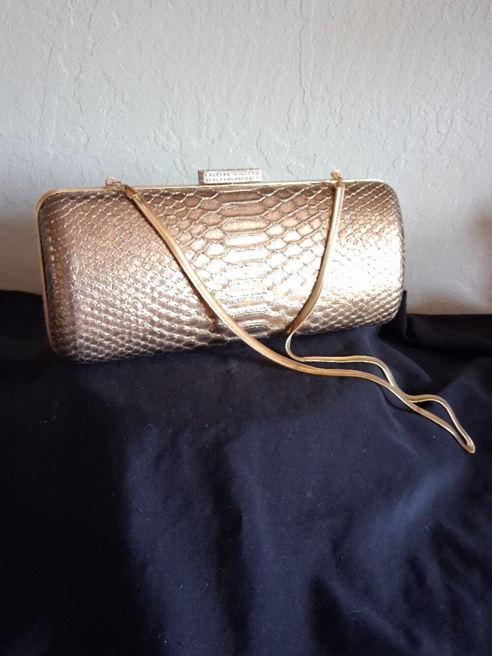 Devi Kroell Metallic bronze skin pattern clasp clutch bag